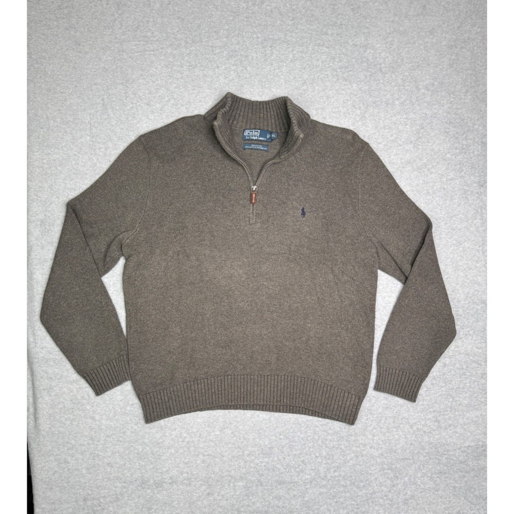 Polo Ralph Lauren Mens XL Gray 100% Cotton Quarter Zip Pullover Sweater